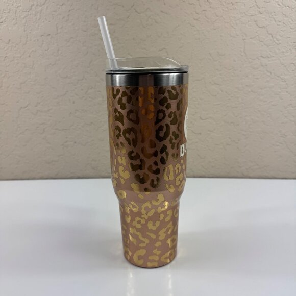 Bucees Yukon Outfitters Buc-ee’s Rose Gold Cheetah 40oz Tumbler Handle Viral EUC - Picture 5 of 8